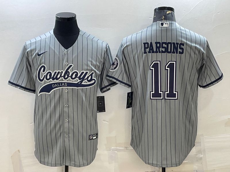 Men Dallas Cowboys 11 Parsons Grey Stripe 2022 Nike Co branded NFL Jerseys